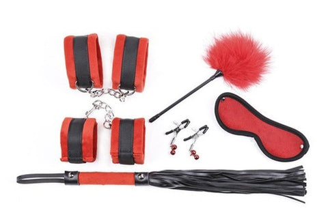 Black and Red Plushy 6 Piece Bondage Kit by BDStyle - Bondage Kits