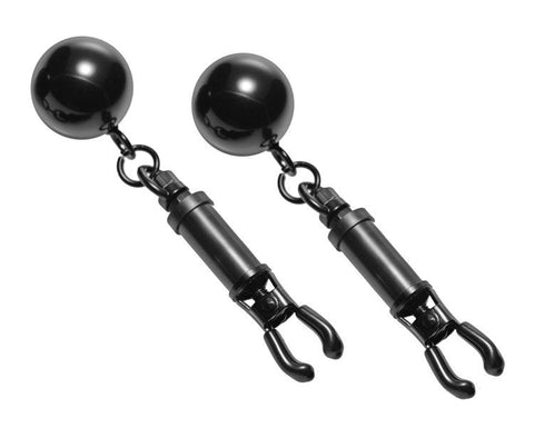 Black Bomber Nipple Clamps With Ball Weights by XR Brands - Breast and Nipple Toys