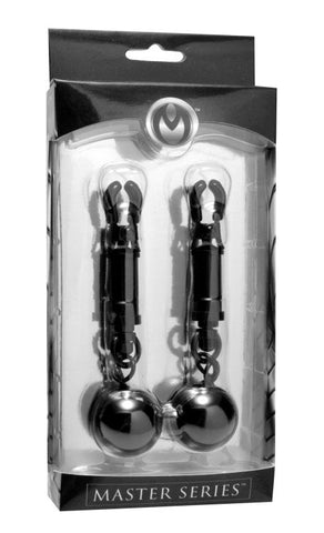Black Bomber Nipple Clamps With Ball Weights by XR Brands - Breast and Nipple Toys