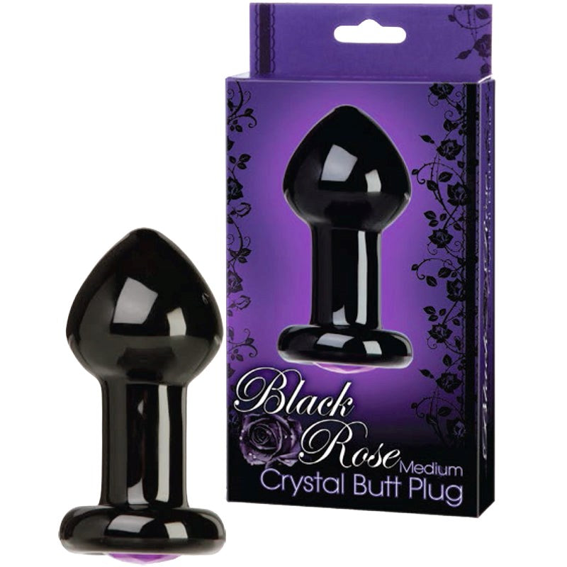 Black Rose Crystal Butt Plug Medium - - Glass Sex Toys