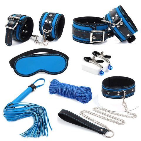 Blue Bondage Kit 7-piece Set Leather by BDStyle - Bondage Kits