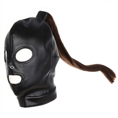 Bondage Hood With Pony Tail Leather by BDStyle - Bondage Hoods