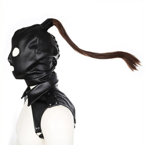 Bondage Hood With Pony Tail Leather by BDStyle - Bondage Hoods