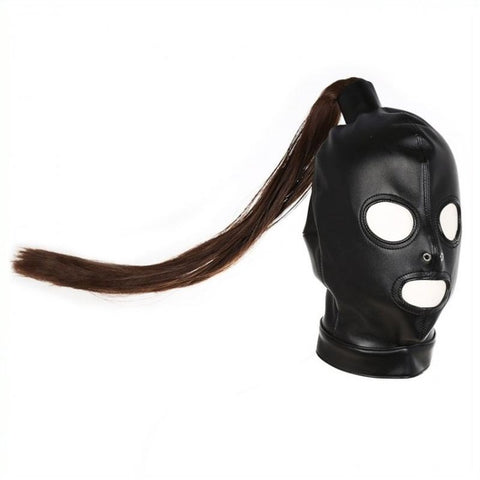 Bondage Hood With Pony Tail Leather by BDStyle - Bondage Hoods