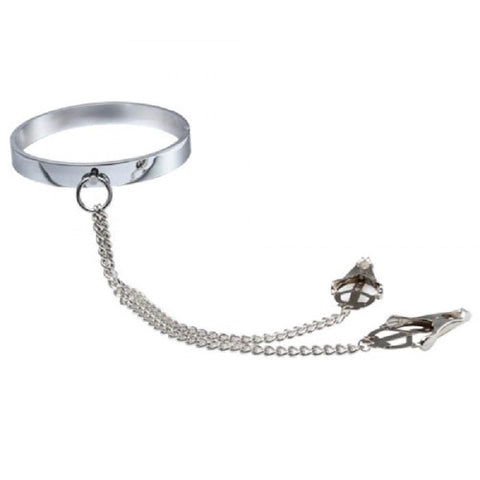 Breast Teasing Metal Collar & Clover Clamps by BDStyle - Collars and Leads