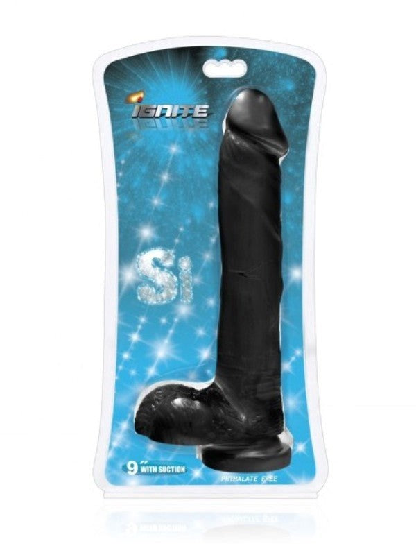 Cock w/ Balls and Suction Black 9in - - Realistic Dildos