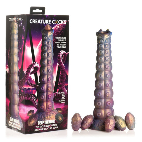 Deep Invader Tentacle Ovipositor Silicone Dildo with Eggs - Non-Realistic Dildos