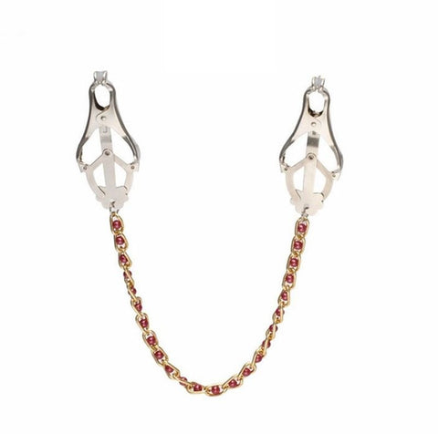 Cripple Nipple Clover Clamps with Pearls Chain by BDStyle - Breast and Nipple Toys