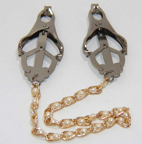 Cripple Nipple Clover Clamps with Pearls Chain by BDStyle - Breast and Nipple Toys