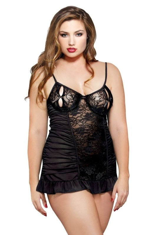 Curve Split Cup Underwire Chemise And Thong 3X/4X - - Babydolls And Chemises