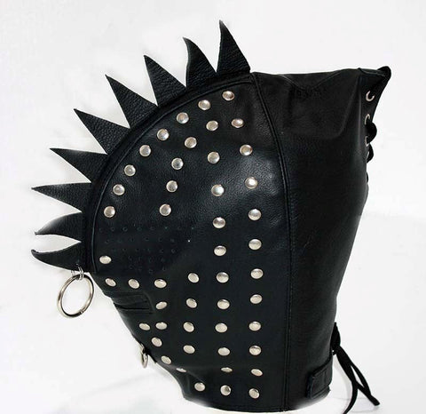 Cyclops Leather Bondage Spiked Hood by Hell's Couture - Bondage Hoods