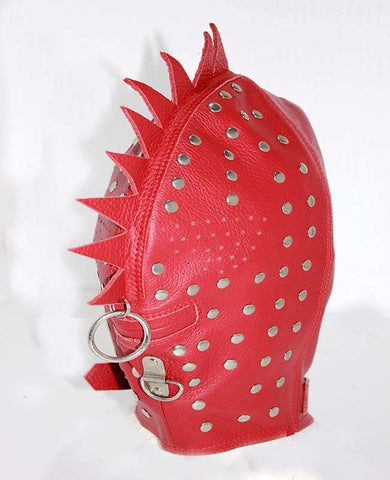 Cyclops Leather Bondage Spiked Hood by Hell's Couture - Bondage Hoods