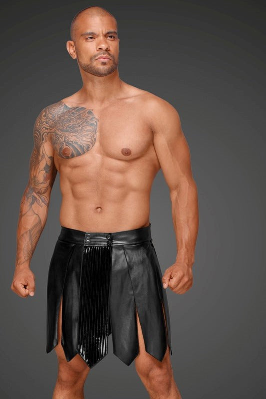 DECADENCE Eco Leather Men's Gladiator Skirt, PVC Pleats - S - - His Fetish