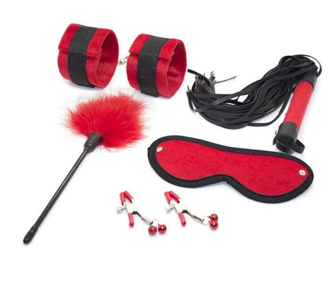 Downy Fetish Play Kit 5 Piece Black and Red by BDStyle - Sex Kits