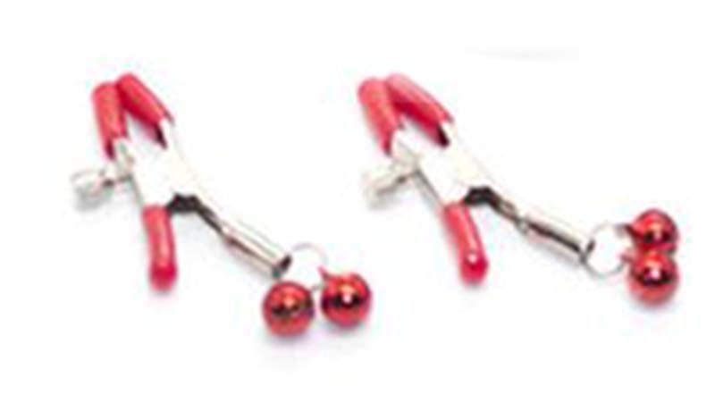 Downy Fetish Play Nipple Clamps Red - - Breast and Nipple Toys