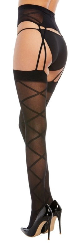 Dreamgirl Sheer Criss-Cross Garter Hose - - Hosiery