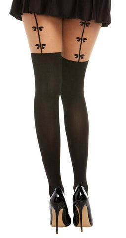 Sheer Pantyhose With Bow & Garter by Dream Girl Lingerie - Hosiery