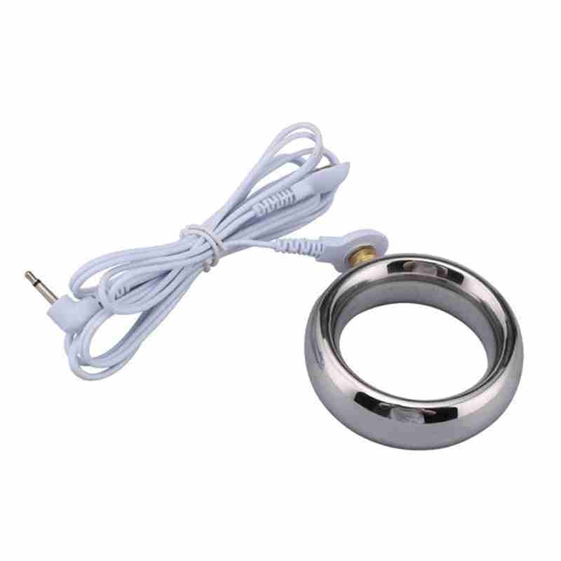 Electric Shock Lead Me Stainless Steel Cock Ring - - Electro Sex