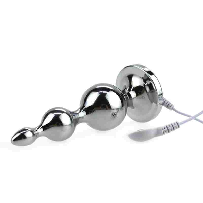 Electric Shock Metal Anal Plug with Harness - - Electro Sex