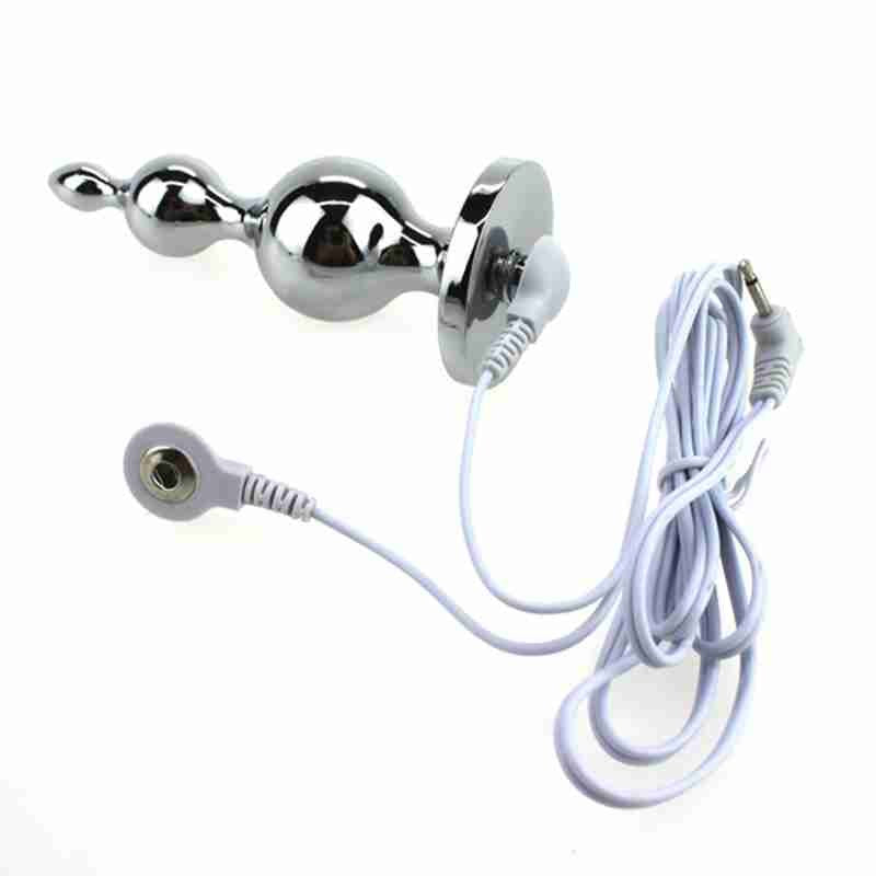 Electric Shock Metal Anal Plug with Harness - - Electro Sex