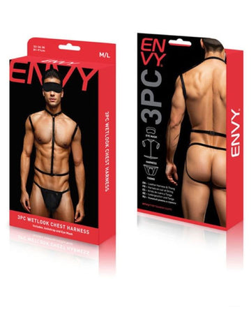 Provocative Wetlook Chest Harness Set 3pc - Cuffs and Restraints