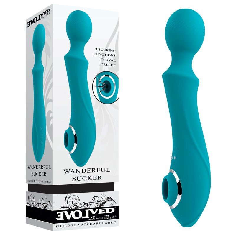 Evolved Wanderful Sucker Massage Wand - Blue - - Body Wands