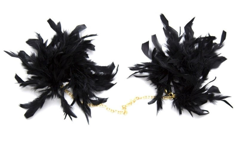 Feather Cuffs with Golden Chain - - Collars And Cuffs