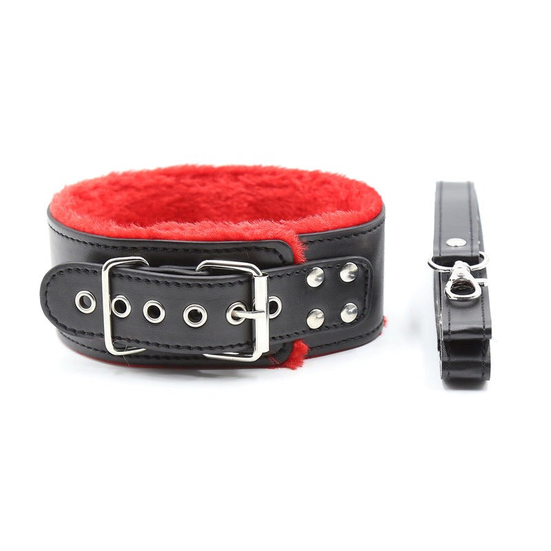 Fetish World Red Fur Lined Locking Collar - - Collars And Cuffs