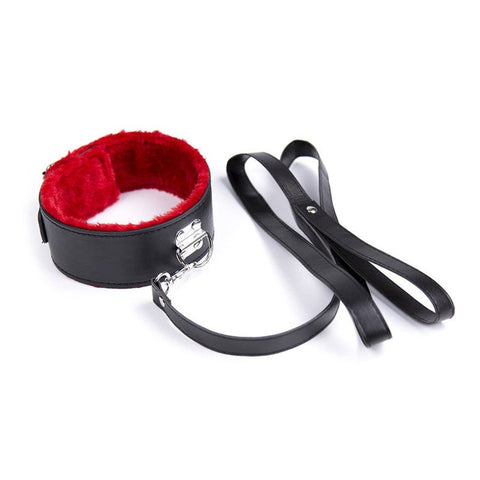 Red Fur Lined Locking Bondage Collar by BDStyle - Collars and Leads