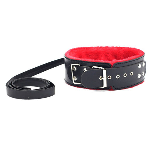Red Fur Lined Locking Bondage Collar by BDStyle - Collars and Leads