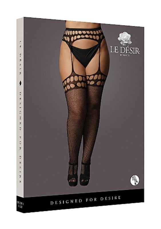 Garterbelt Stockings With Open Design - Black - - Hosiery