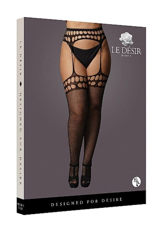 Garterbelt Stockings With Open Design - Black - - Hosiery