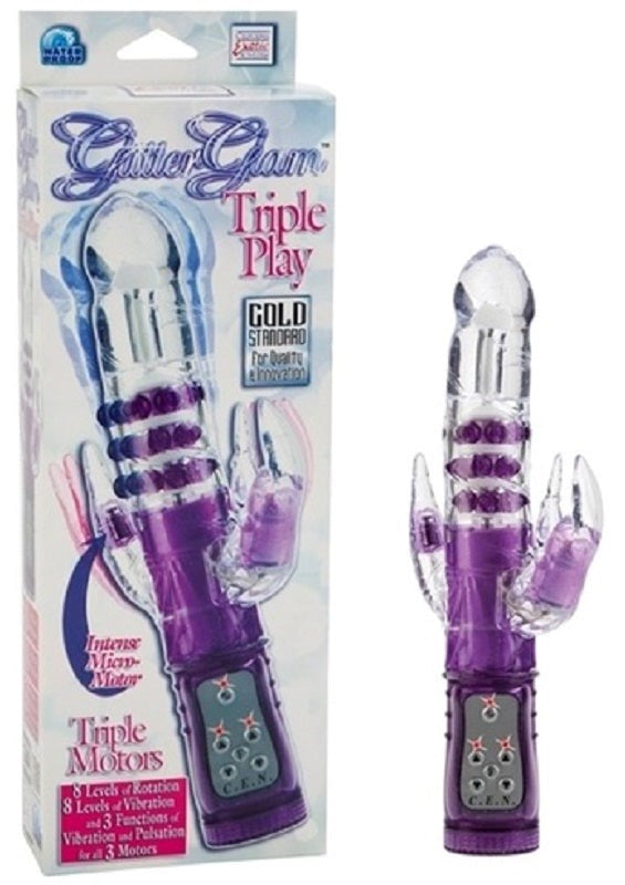 Glitter Glam Triple Play Rabbit Vibe - - Clit Ticklers and Pulsators