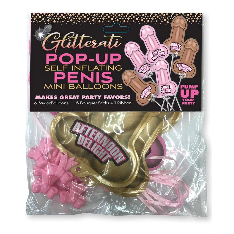 Glitterati Pop-Up Penis Mini-Balloons - 6 Pack - - Bachelorette and Bucks