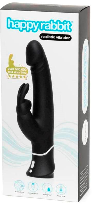 Happy Rabbit Rechargeable Realistic Vibrator Black - - Rabbit Vibrators