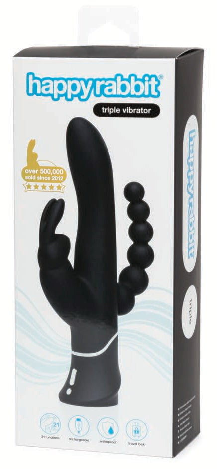 Happy Rabbit Rechargeable Triple Curve Vibrator Black - - Rabbit Vibrators