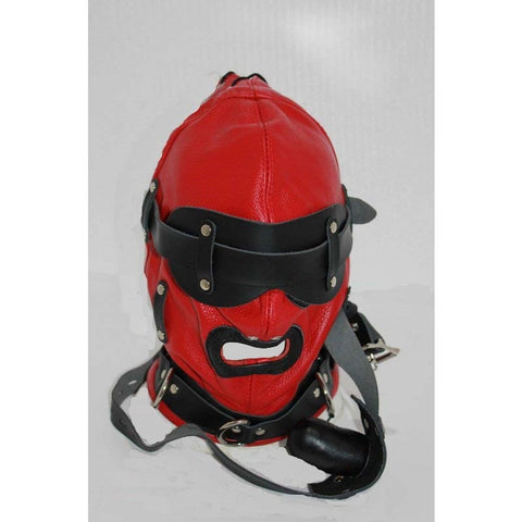 Hellish Red With Black Slave Hood & Blindfold Leather - Bondage Hoods