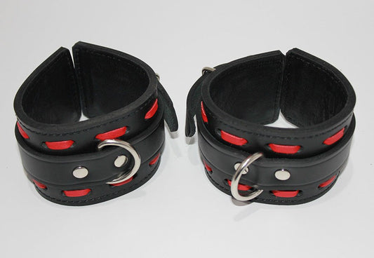 Infernal Restraints Wrist Black Leather with Red Stitching - - Cuffs And Restraints