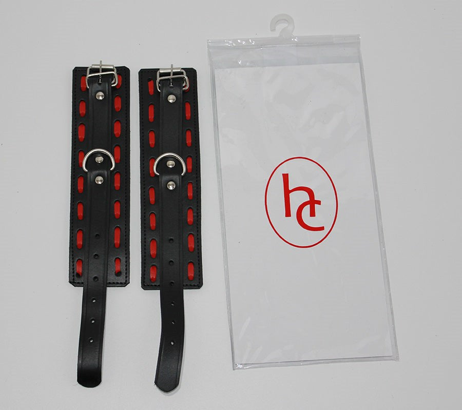 Infernal Restraints Wrist Black Leather with Red Stitching - - Cuffs And Restraints