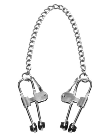Intensity Nipple Press Clamps With Chain by XR Brands - Nipple and Clit Clamps