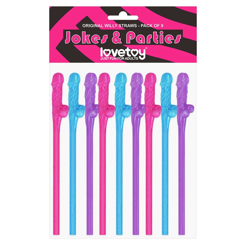 Jokes + Parties Coloured Willy Straws - 9 Pack - - Sex Games, Coupons and Tricks