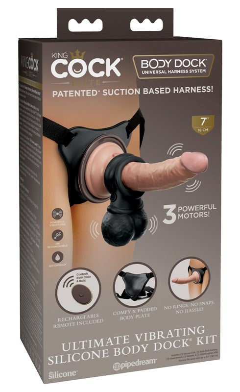 King Cock Elite Ultimate Vibrating Silicone Body Dock Kit - - Realistic Dildos