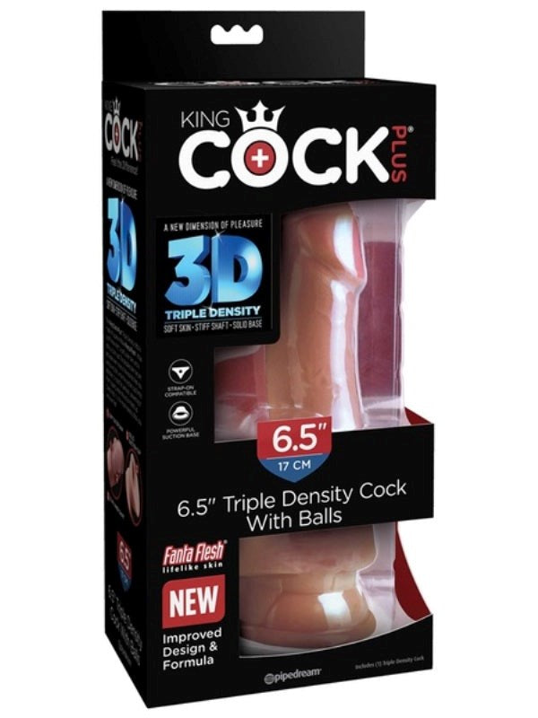 King Cock Plus 6.5 in. Triple Density Cock with Balls Tan - - Realistic Dildos