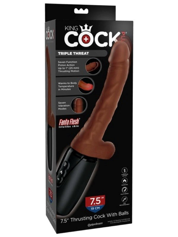 King Cock Plus 7.5 in. Thrusting Cock with Balls Brown - - Realistic Dildos