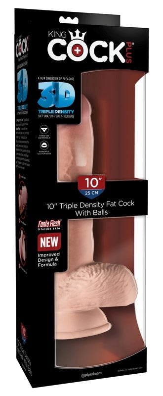 King Cock Plus Triple Density Fat Cock with Balls Flesh 10 inch - - Realistic Dildos