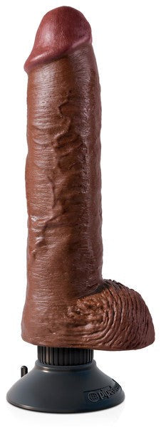 King Cock Vibrating Cock with Balls Brown 10 inch - - Realistic Dildos