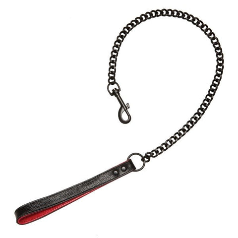 Kink Leather Handlers Leash Black And Red by Doc Johnson - Collars and Leads