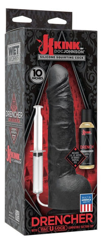 Kink Wet Works Drencher Silicone Squirting Cock Black - Realistic Dildos