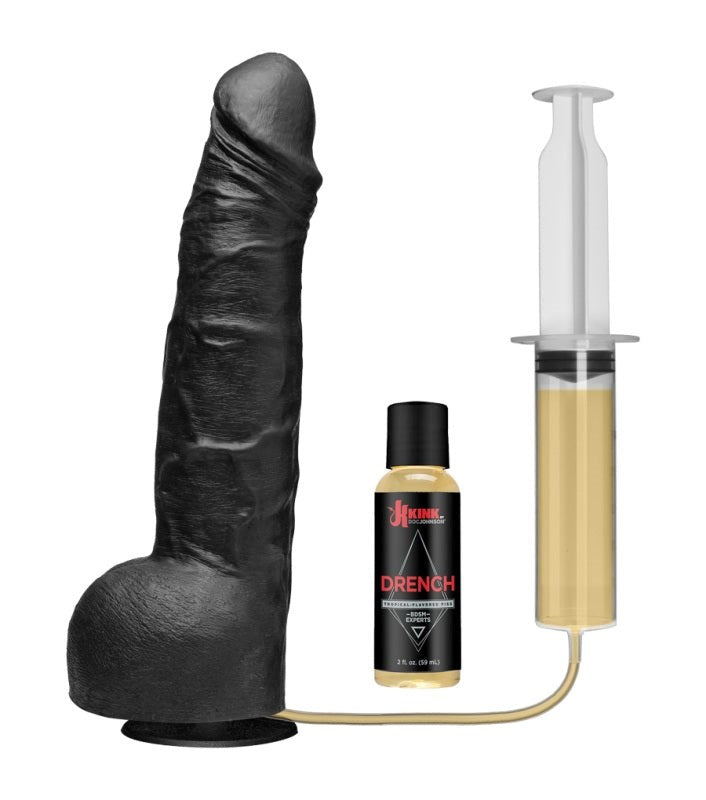 Kink Wet Works Drencher - Silicone Squirting Cock Black - - Realistic Dildos