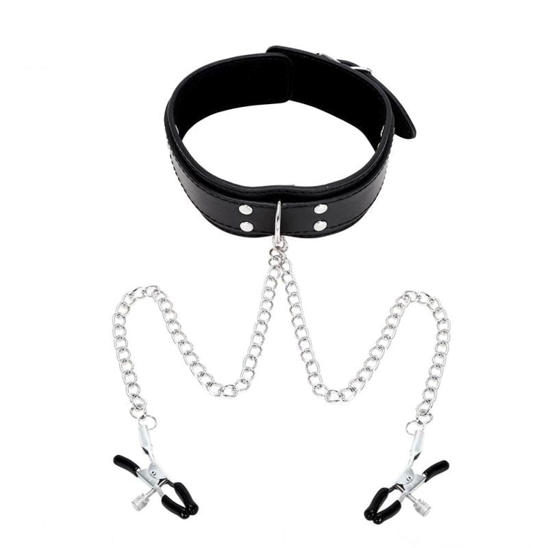 KinkCraft Slave Collar Leather and Nipple Clamps - - Collars And Cuffs